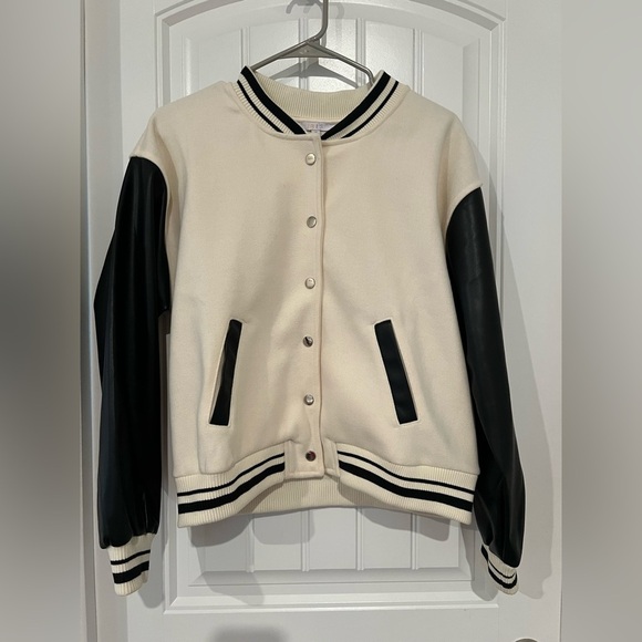 Iris Black and Cream Varsity Bomber Jacket - Picture 6 of 10